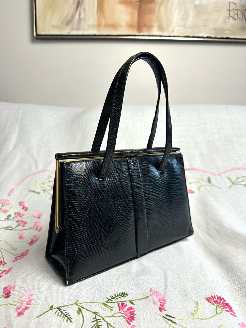 Vintage Jane Shilton Genuine Leather Made in England Black Frame Handbag